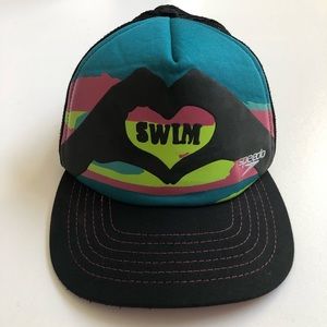 Vintage Speedo Hat Trucker Heart Swim Graphic Neon Green Pink Black Unisex